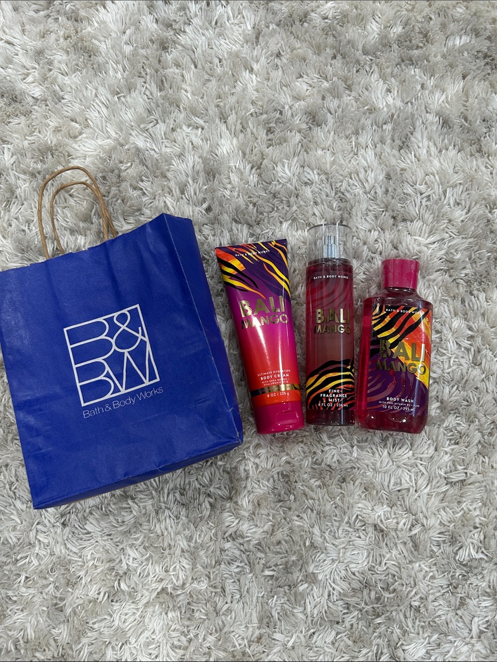 Bath & Body Works Bali Mango Body Care Trio with Blue Gift Bag